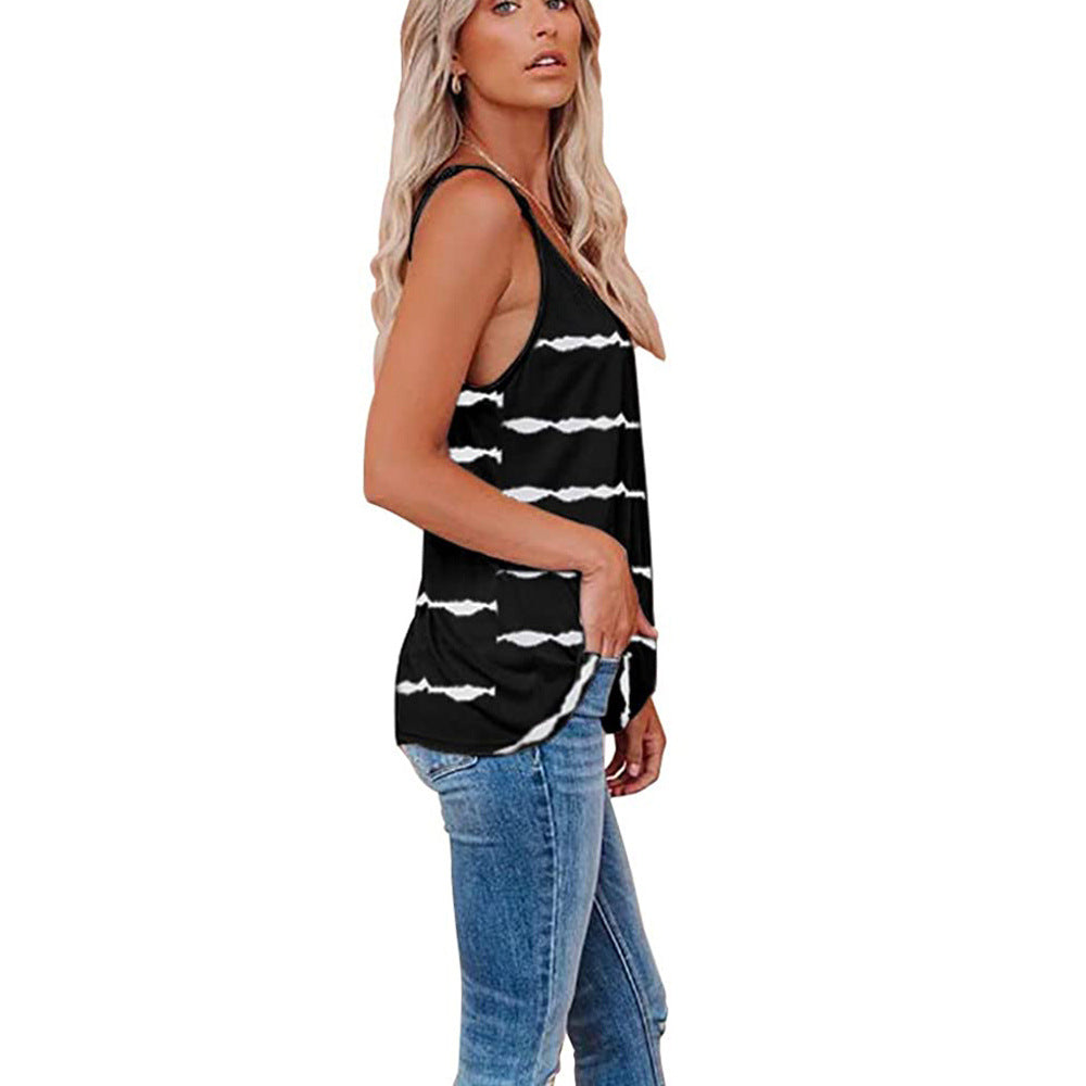 Women's Sexy Sleeveless Camisole V-neck Striped Printed Tops
