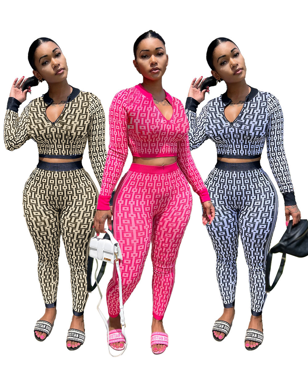 Women's Printing Long Sleeve Two-piece Available In Suits