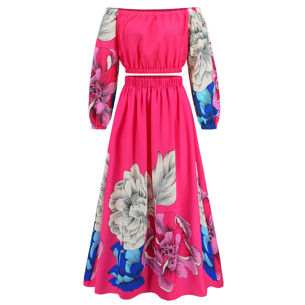 Long-sleeved Printed Large Swing A- Line Suits