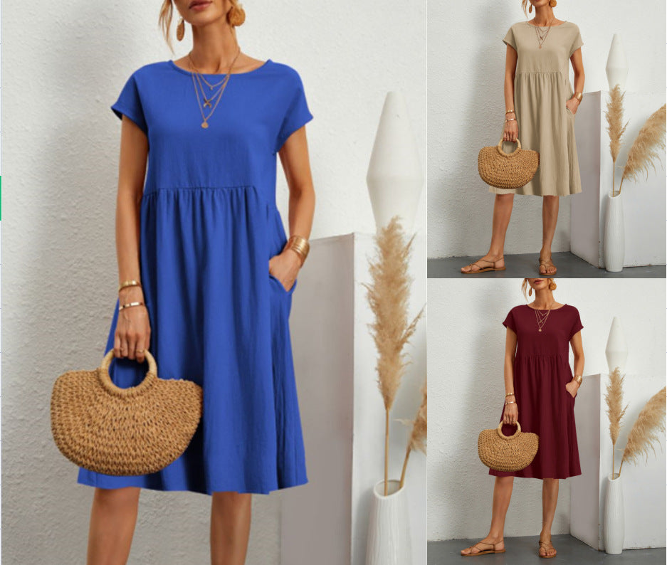 Women's Summer Elegant Cotton Linen A- Line Large Dresses