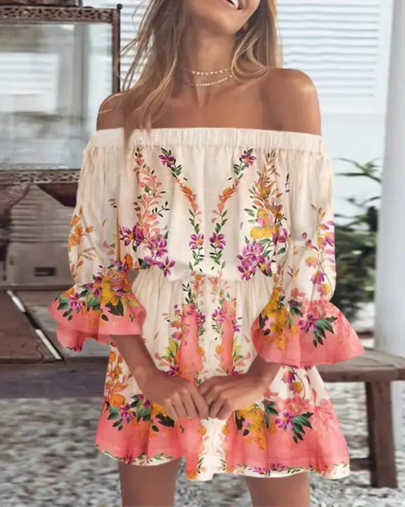 Women's Sexy Fashion Off-shoulder Printed Dress Dresses