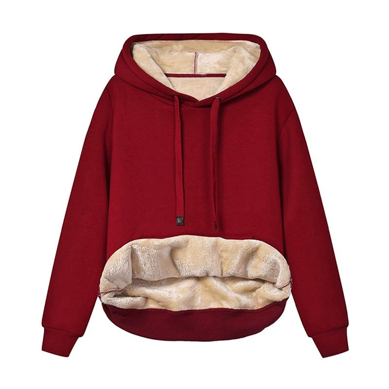 Women's Hooded Drawstring Sweatshirt Pure Color Thickened Sweaters