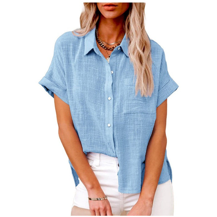 Women's Solid Color Linen Sleeve Loose Blouses