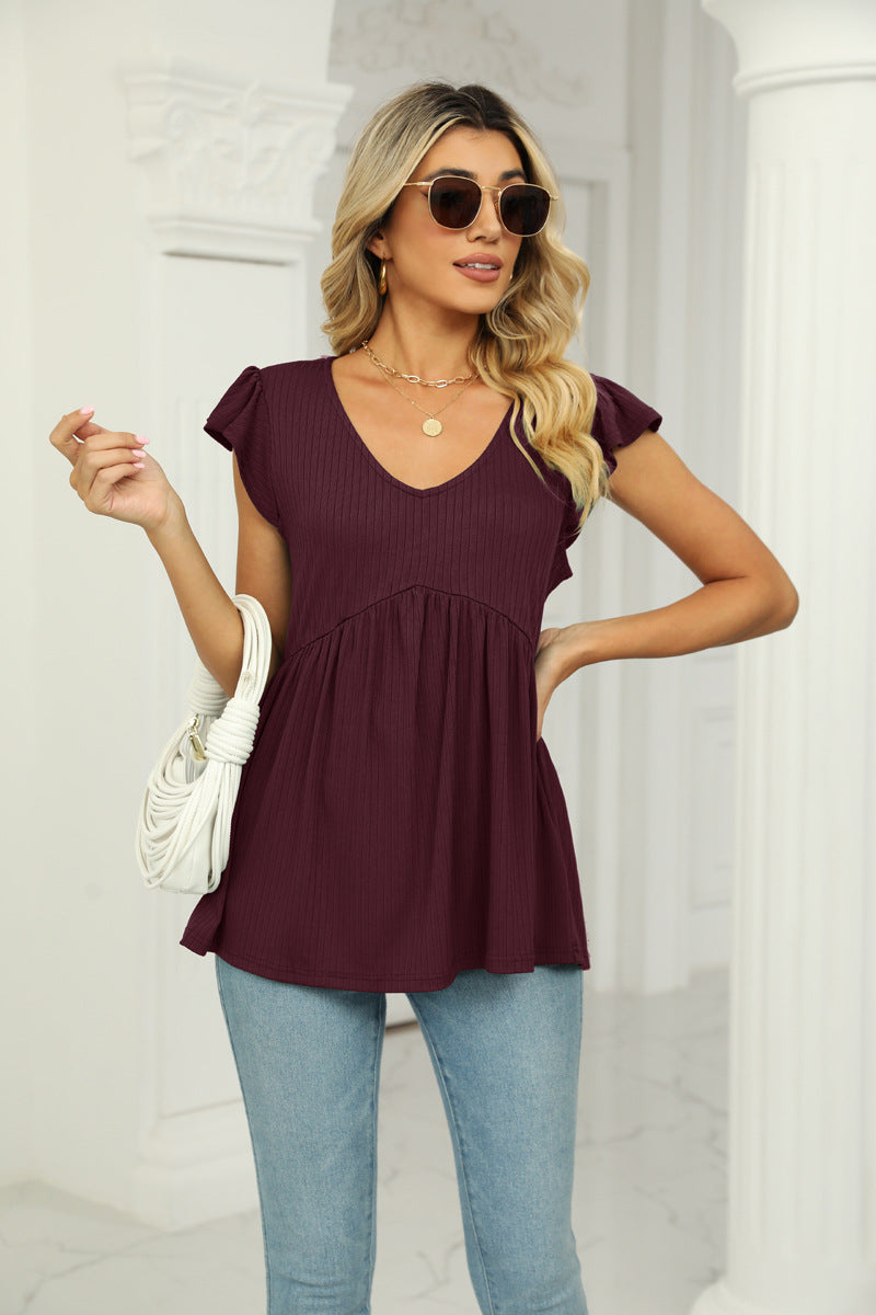 V-neck Pullover Sleeveless Pure Color Versatile Tops