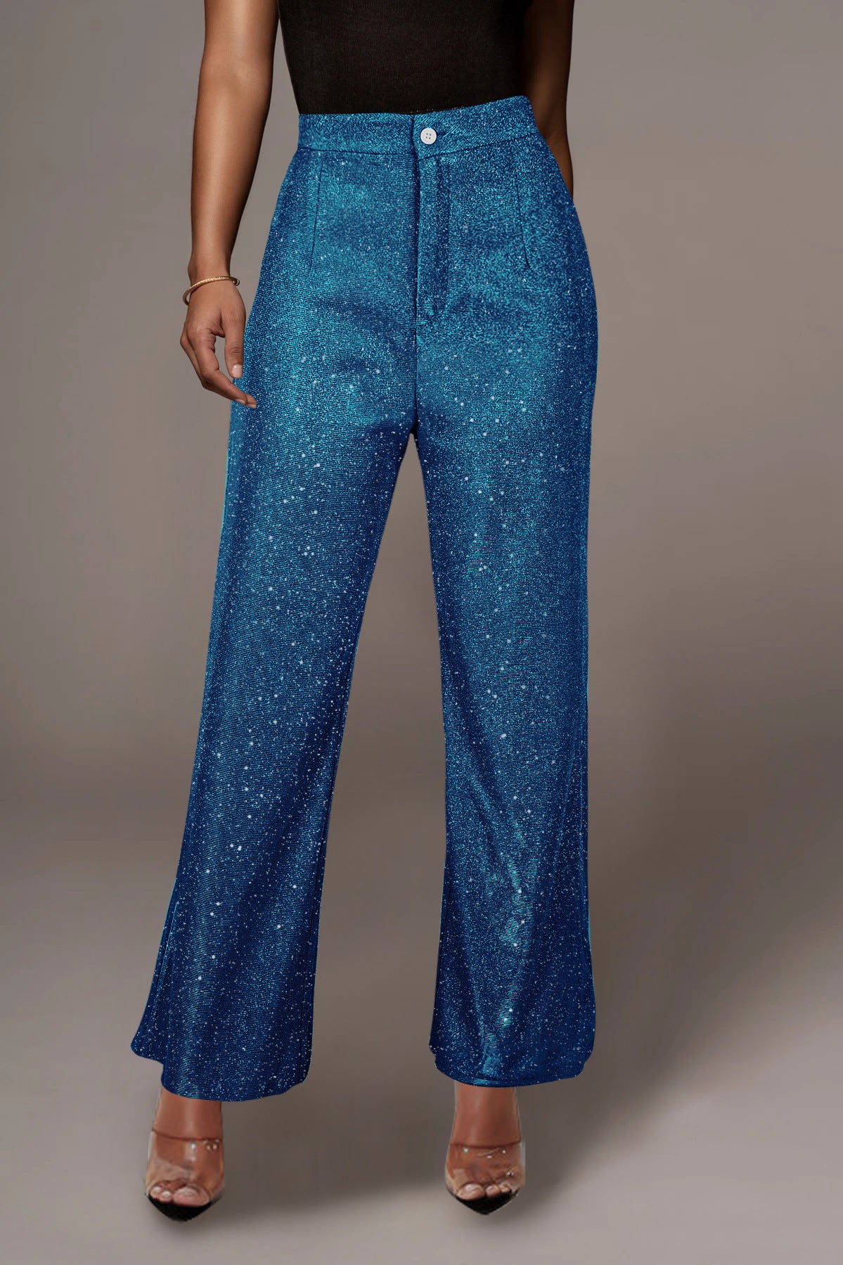 Pantalon large rétro taille haute à paillettes pour femmes