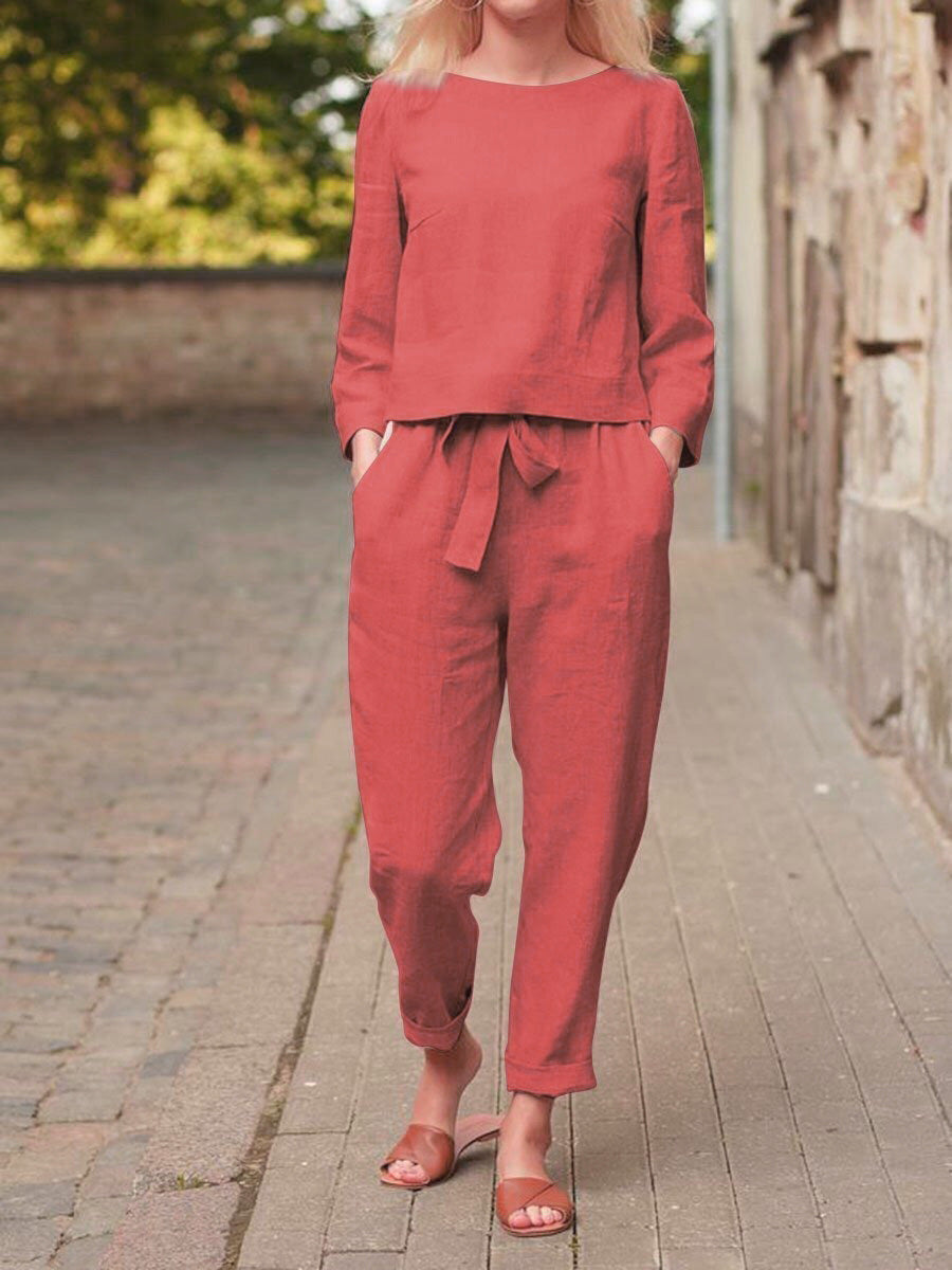 Women's Linen Solid Color Two-piece Simple Retro Suits
