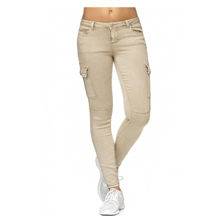 Women's Side Three-dimensional Pocket Skinny Tappered Jeans