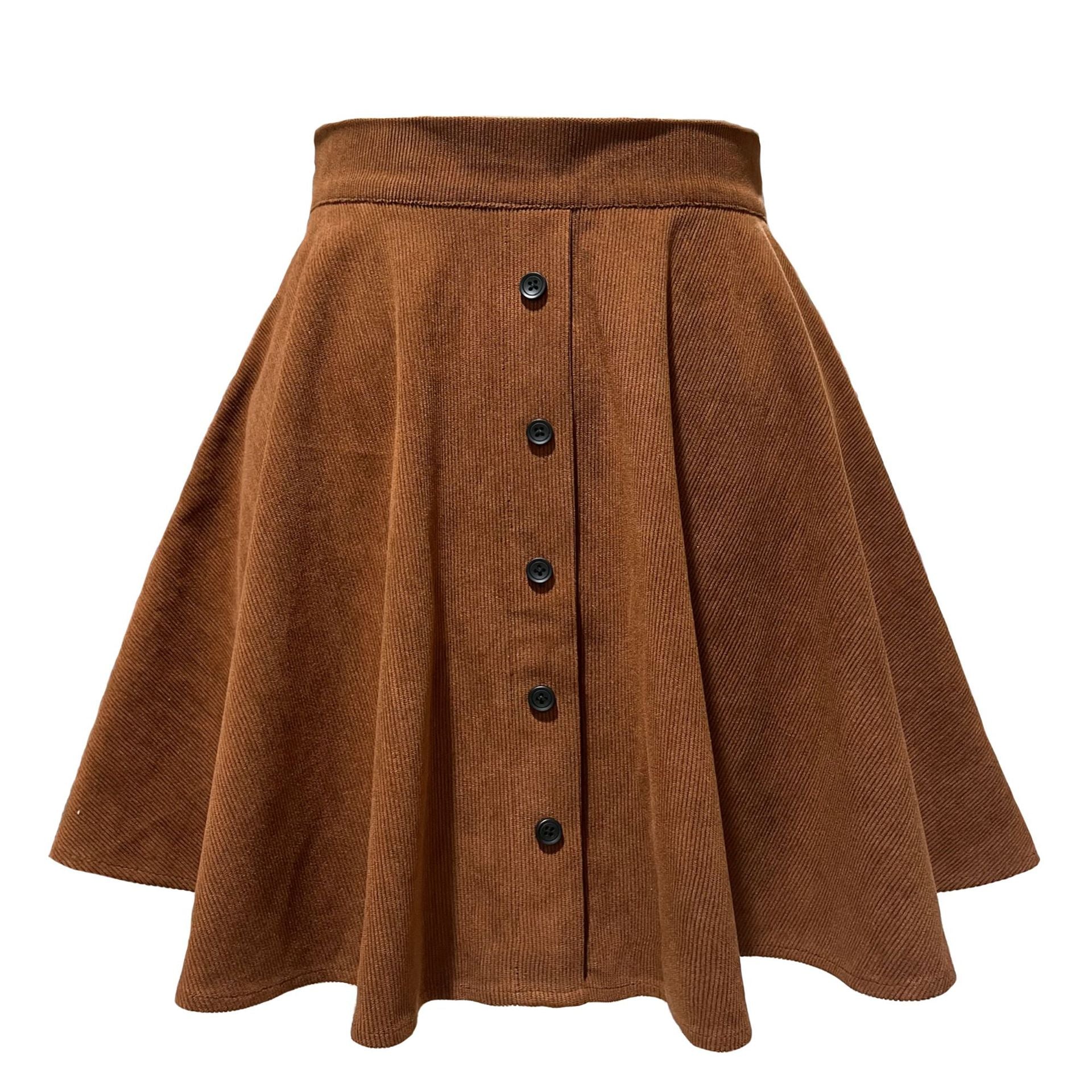 Women's Color Corduroy Fashion Sweet Single Button High Skirts
