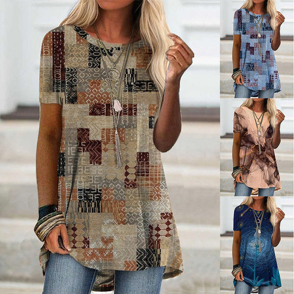 Women's Spring Fashion Wear Sleeve Digital Printing Blouses