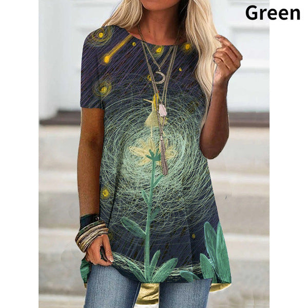 Women's Spring Fashion Wear Sleeve Digital Printing Blouses