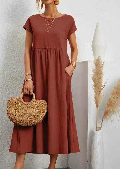 Solid Color Sleeveless Loose Linen Pocket Dresses