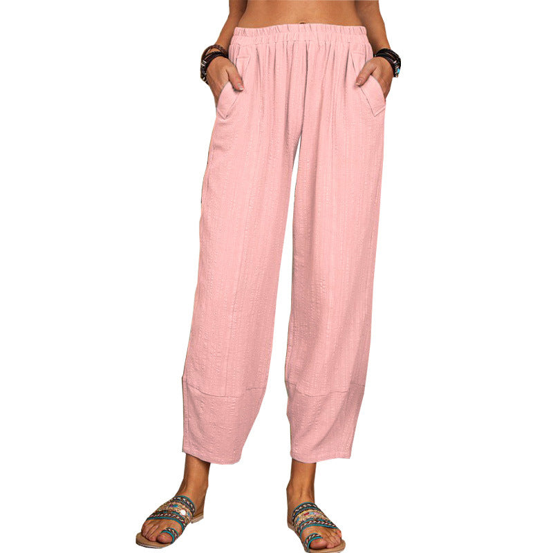 Women's Summer Solid Color Loose Linen Home Pants