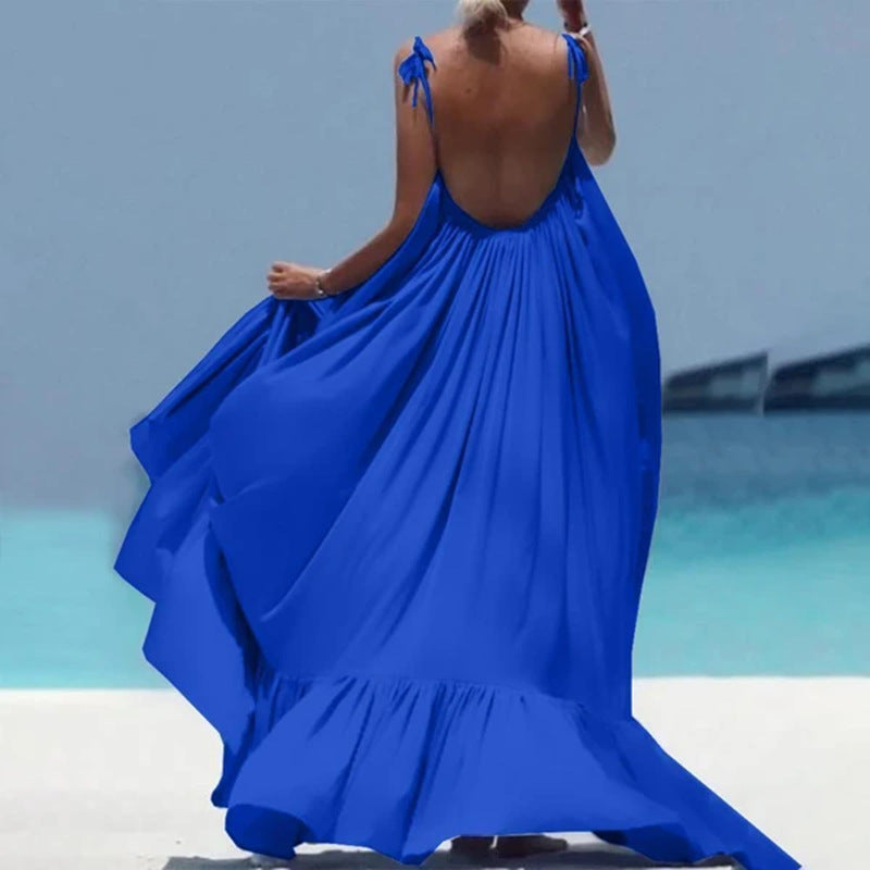 Robe de plage pour femmes, Sexy, bretelles Spaghetti, sans manches, couleur unie