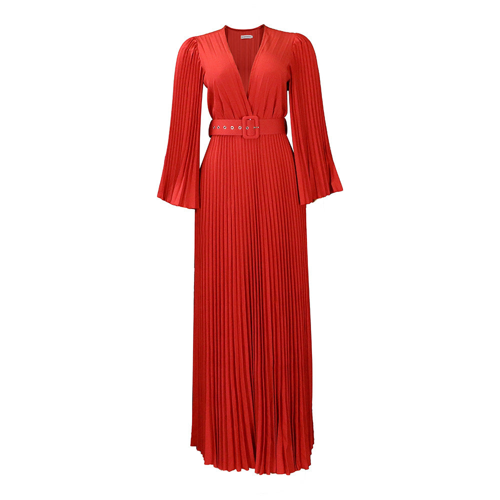Women's V-neck Sexy Pleated Formal Swing Maxi Dresses