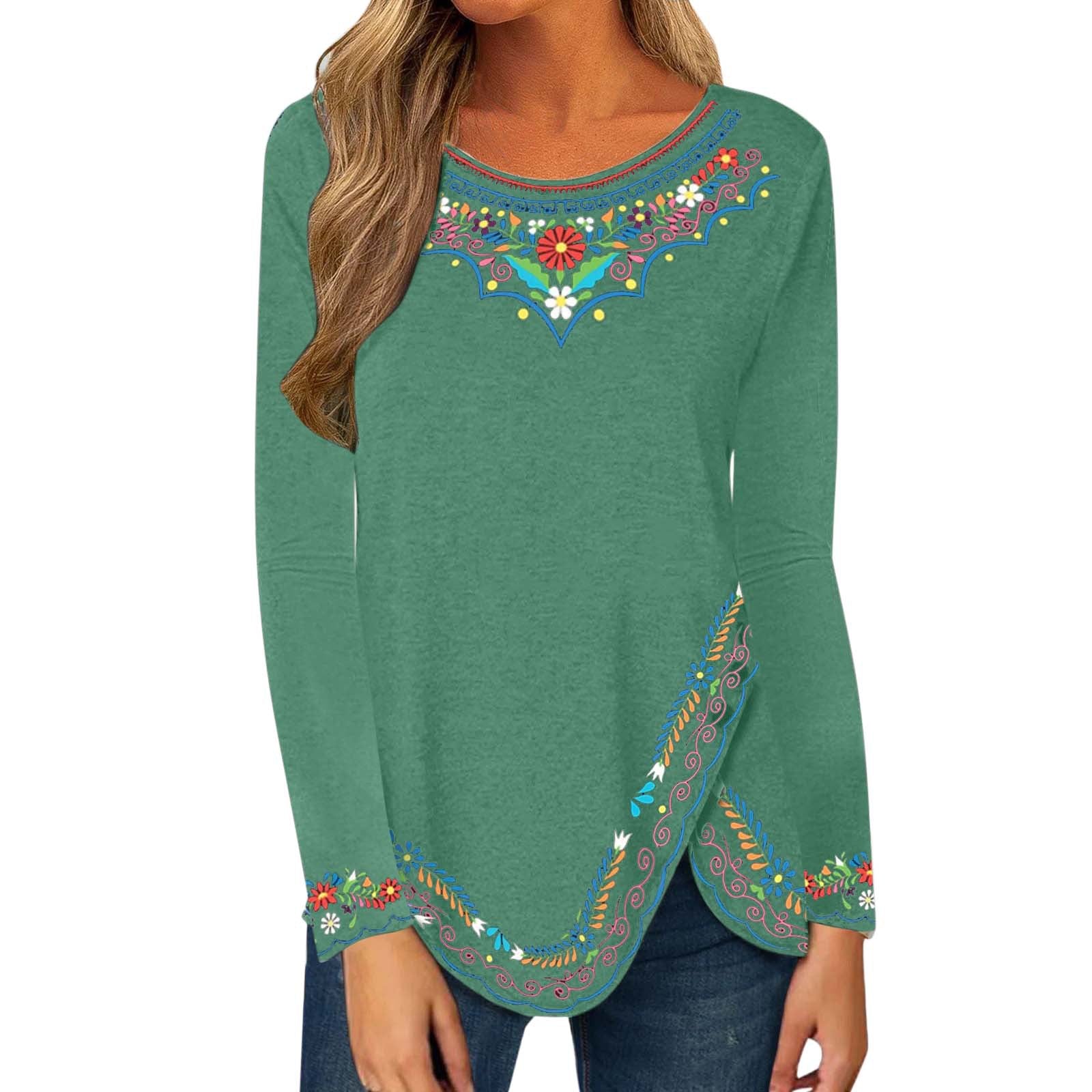 Women's Print Long Sleeve Retro T-shirt Plus Size