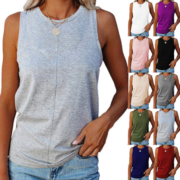 Women's Summer Stylish Loose Round Neck Solid Color Sleeveless Vests