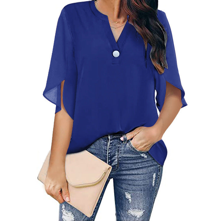 Women's Sleeve Elegant Casual Solid Color V-neck Shorts