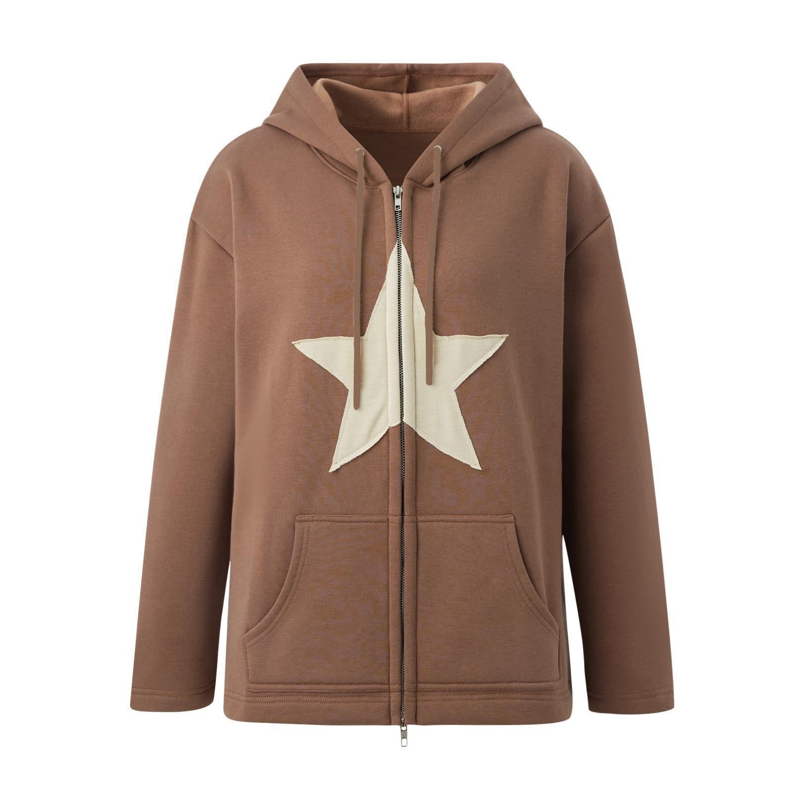 Women's Early Autumn Fleece-lined Five-pointed Star Color Collision Design Casual Sweaters