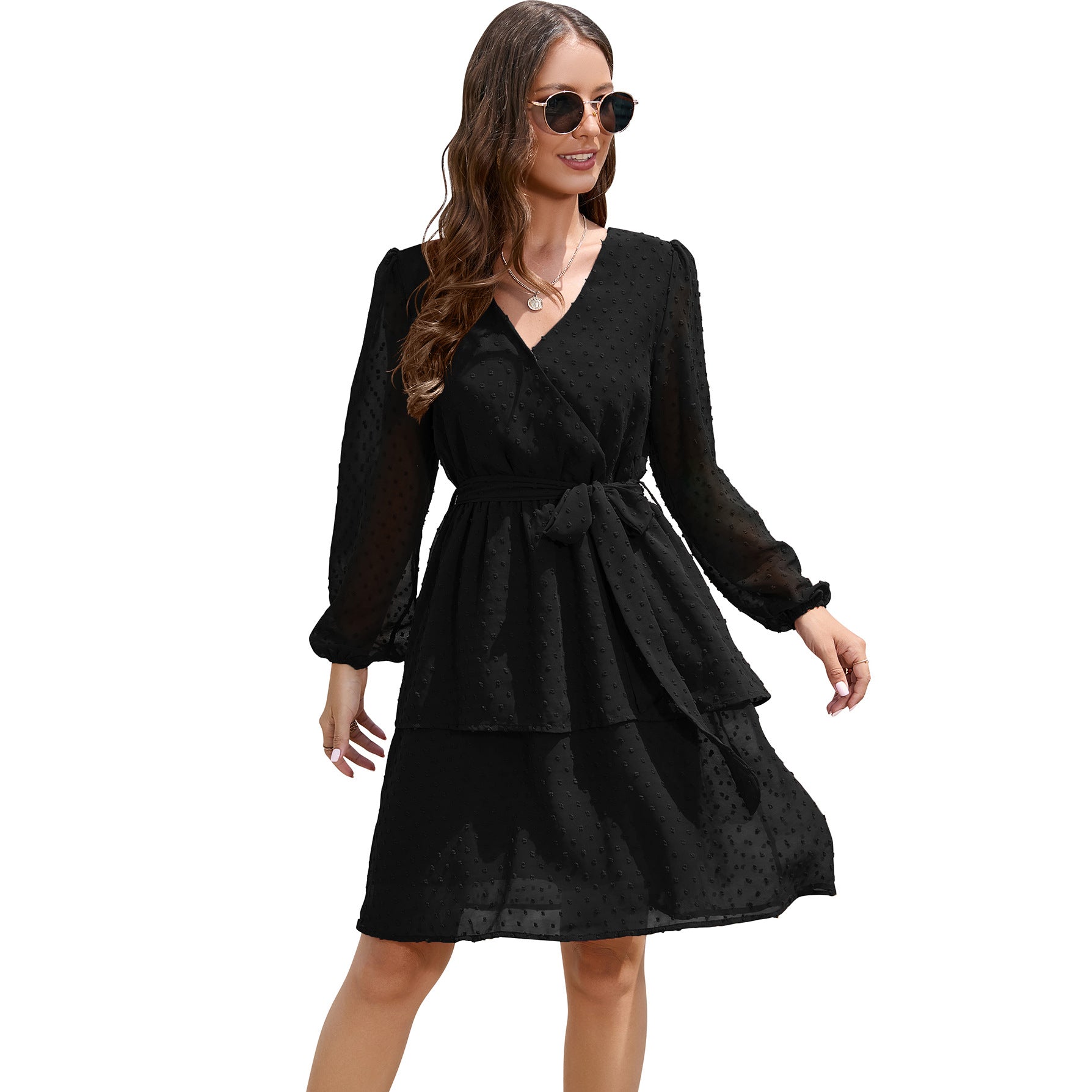 Women's V-neck Lantern Long Sleeve Cocktail Party Dresses