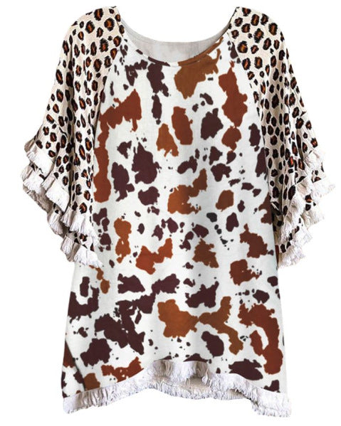 Women's Summer Floral Ruffle Sleeve Round Neck Multicolor Printing Loose Blouses