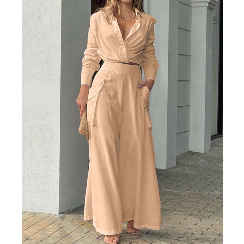 Women's Solid Color Long Sleeve Shirt Outfit Suits