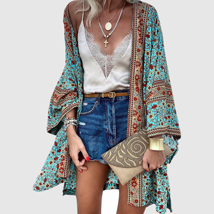 Women's Summer Thin Loose Bohemian Long Sleeve Printed Blouses