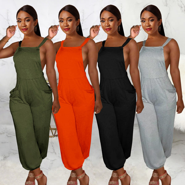 Women's Lace-up Sexy Solid Color Backless Trend Jumpsuits