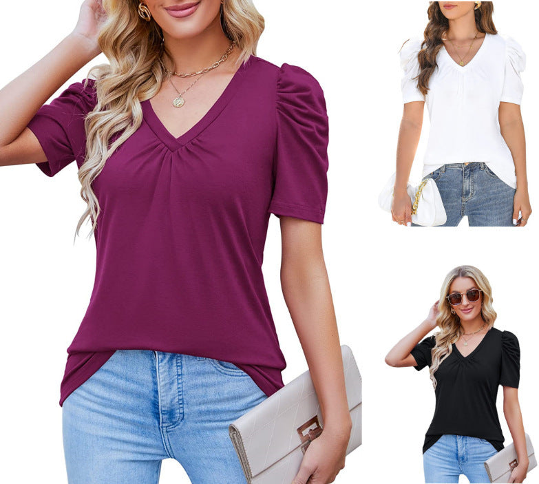 Women's Creative Short-sleeved Solid Color Loose Blouses