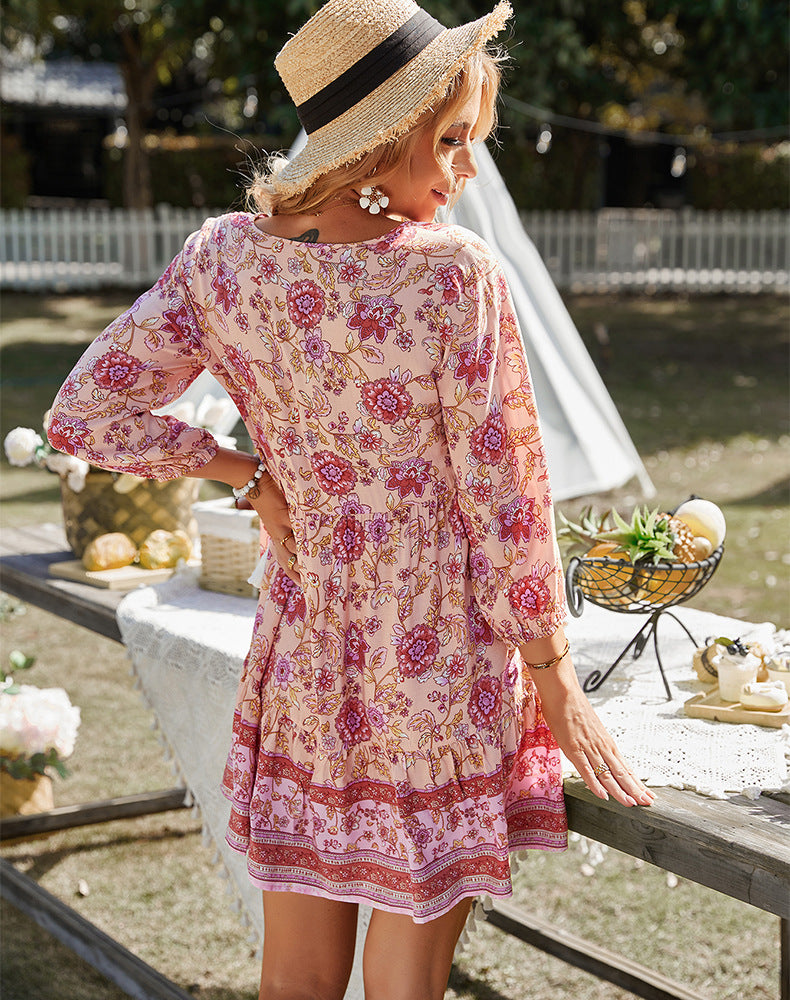 Robe bohème décontractée pour femmes, tenue de vacances à fleurs