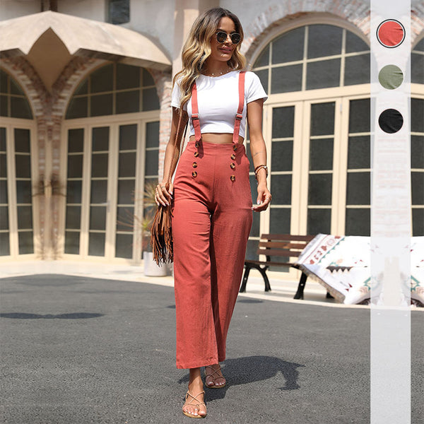 Women's Summer Solid Color Loose Linen Straight Pants