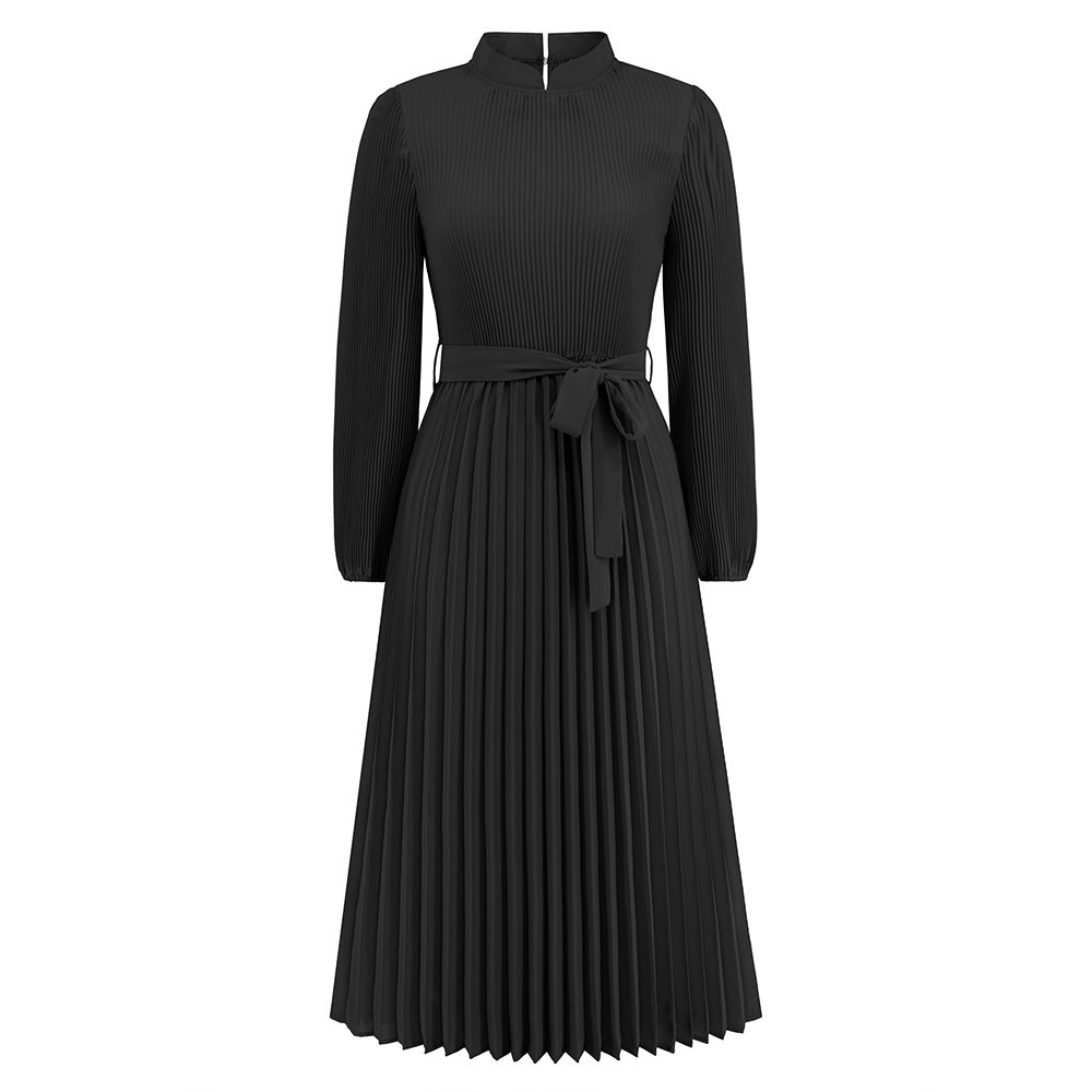 Robe élégante pour femmes, col montant, manches bouffantes