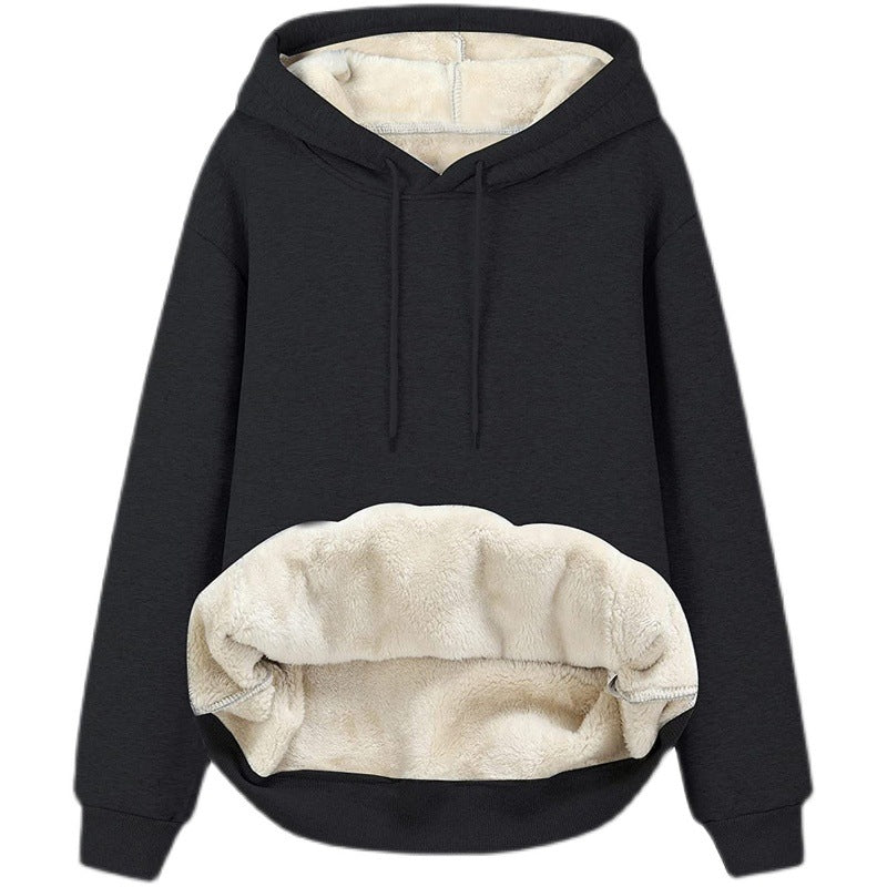 Women's Hooded Drawstring Sweatshirt Pure Color Thickened Sweaters