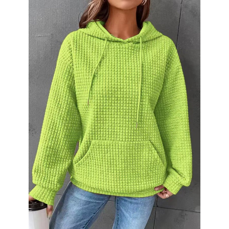 Women's Waffle Round Neck Long-sleeved Solid Color Sweaters