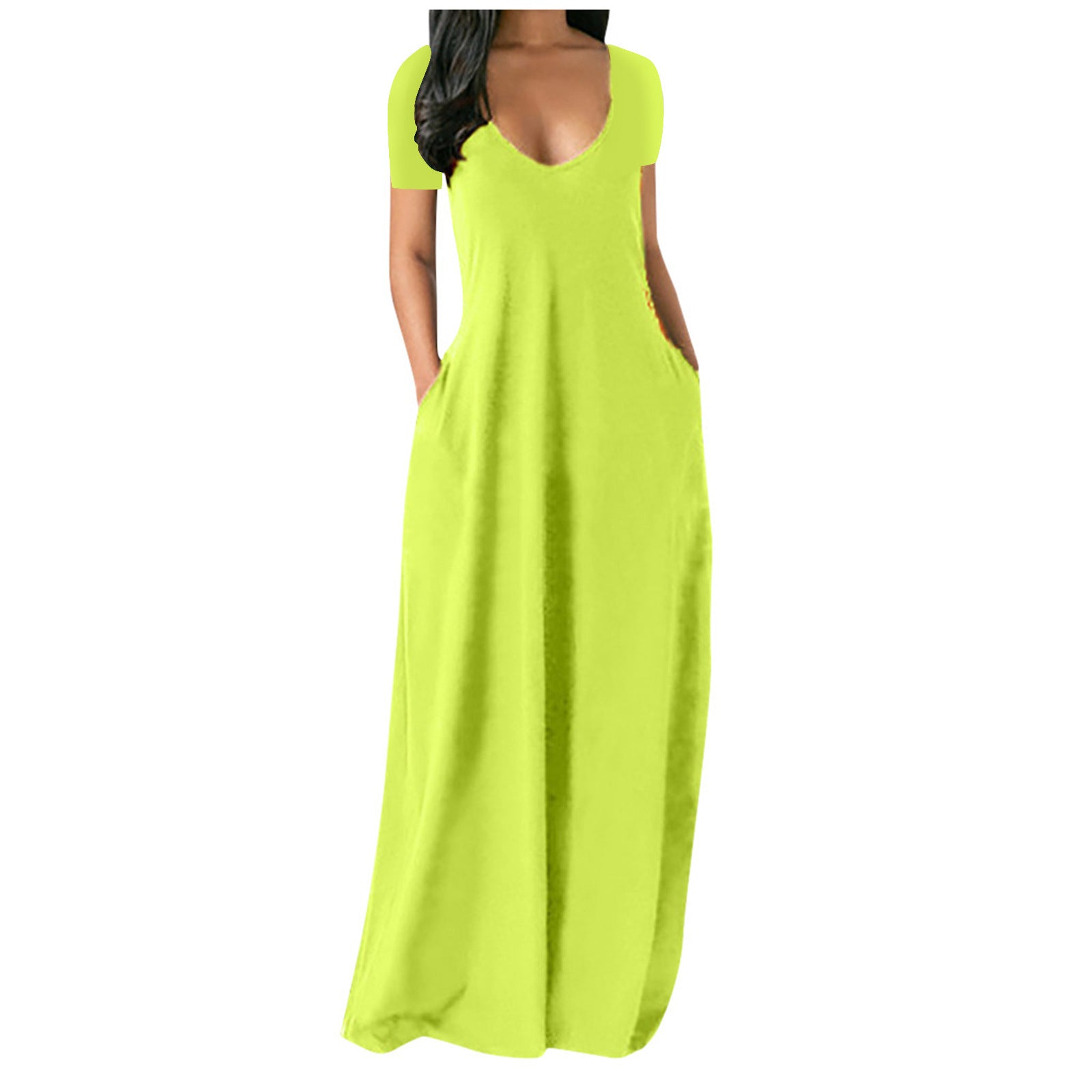 Women's Summer Solid Color Sexy Deep Sleeve Plus Size