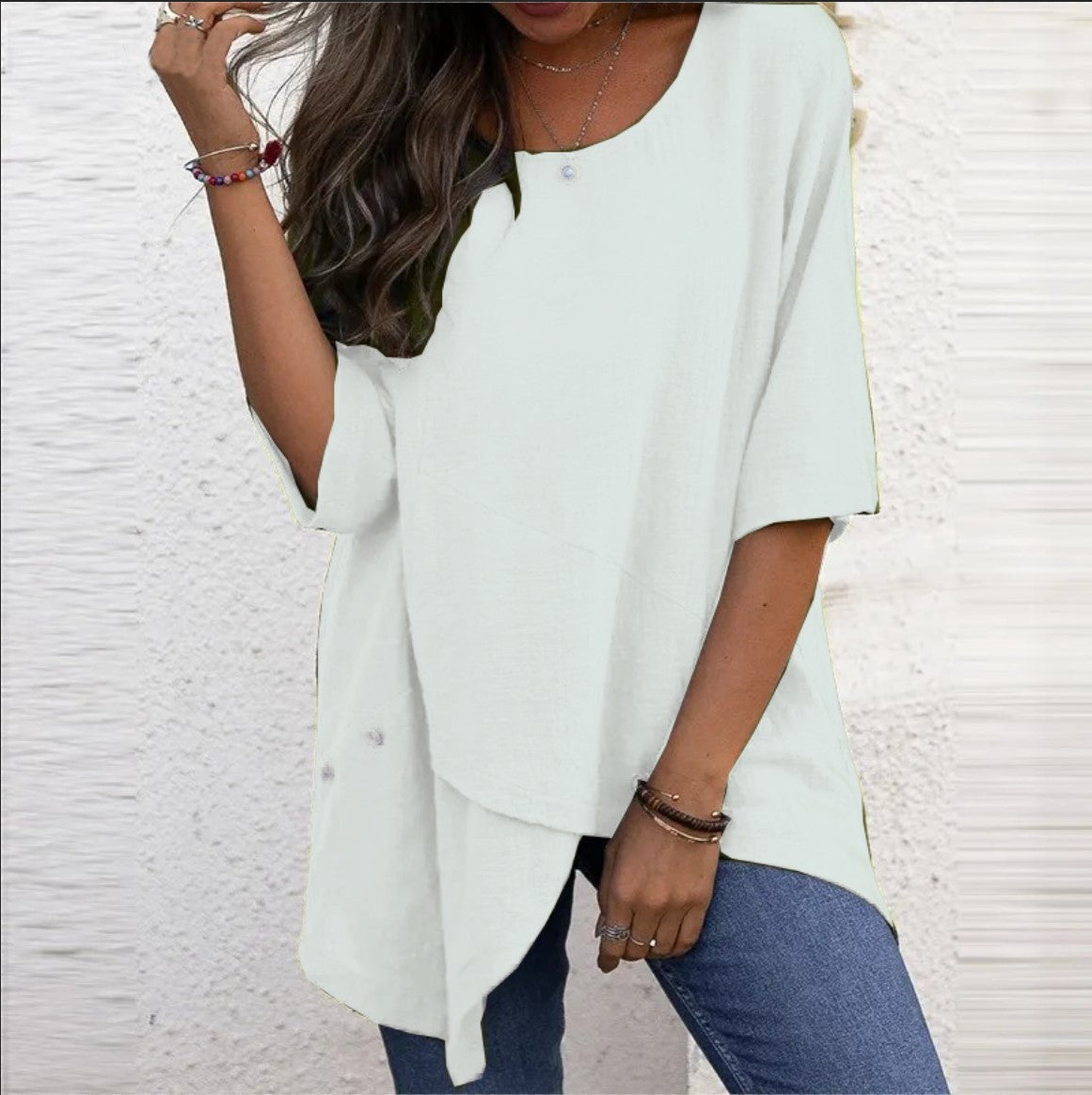 Women's Cotton Linen Irregular Shirt Half Sleeve Blouses