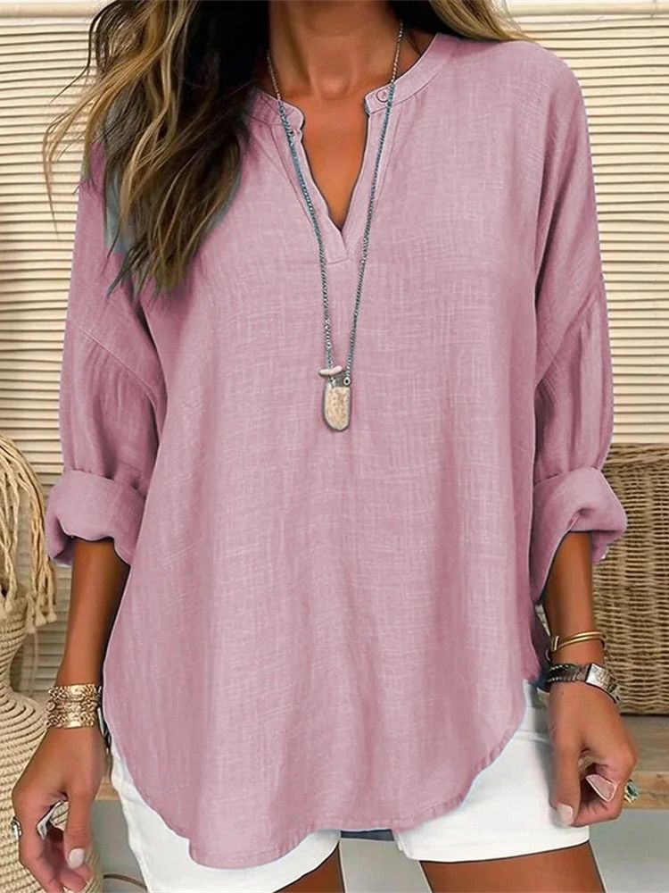 Women's And Linen Loose Casual Stand Collar Blouses