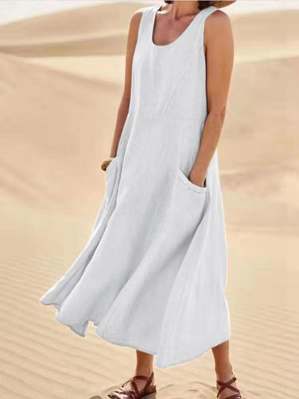 Women's Summer Sleeveless Cotton Linen Dress Dresses