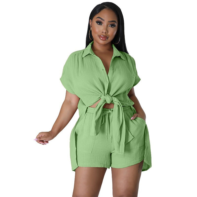 Women's Summer Pure Color Split Short-sleeved Suits