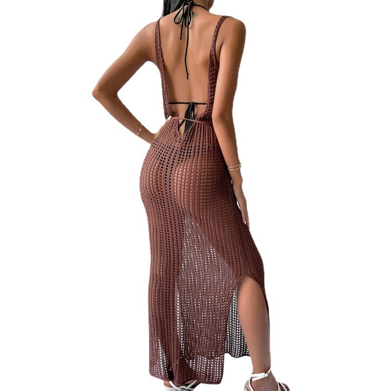 Women's Casual Solid Color Knitted Straps Outer Dresses