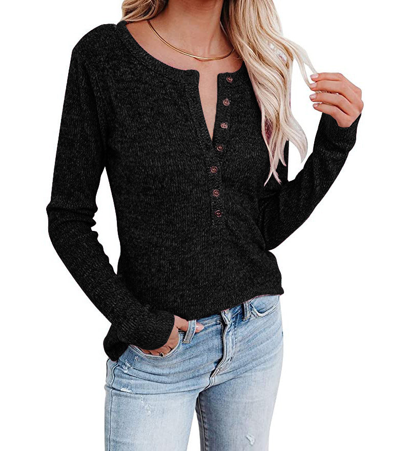 Women's Chest Button Casual Long Sleeve T-shirt Blouses