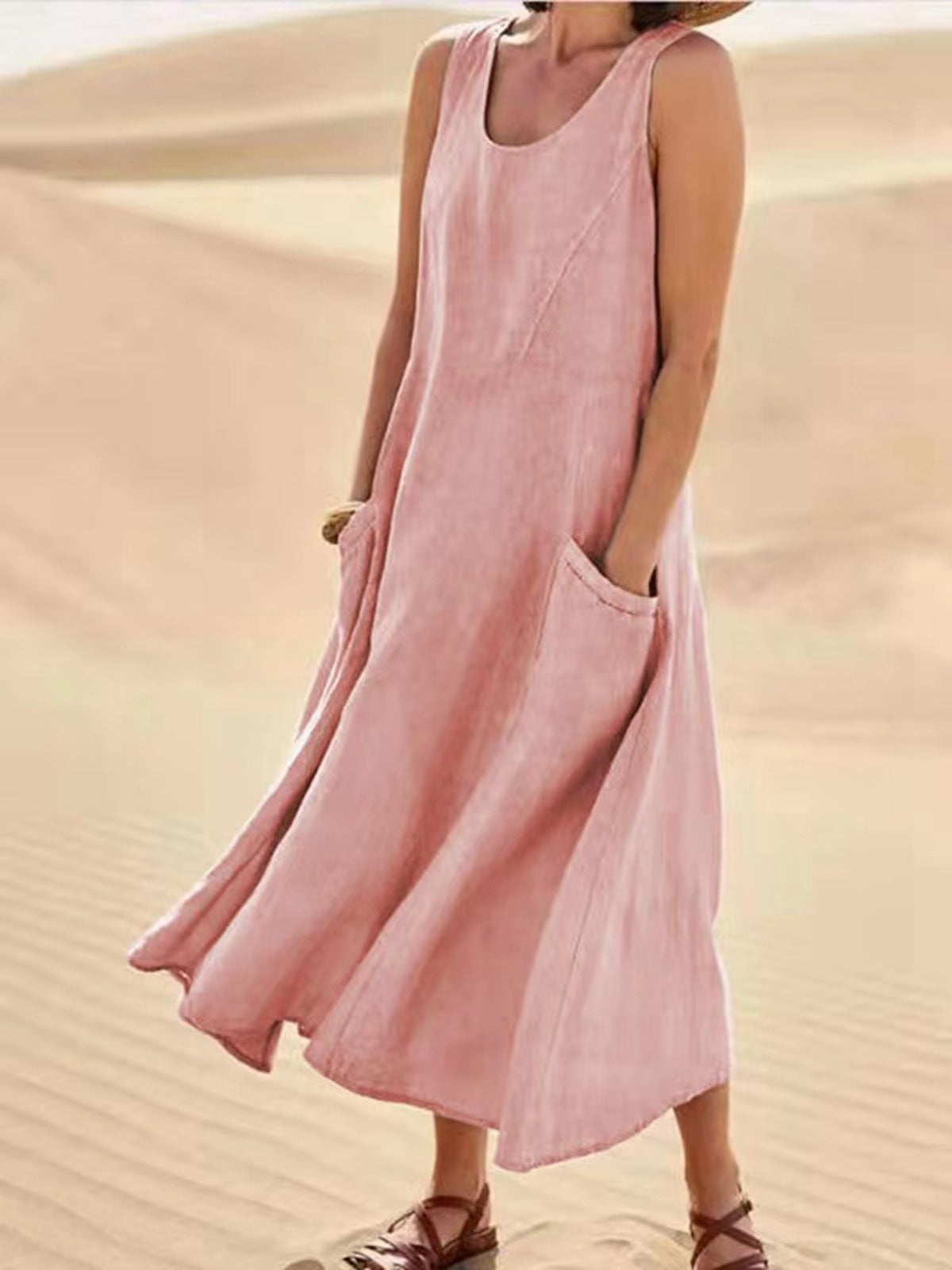 Women's Summer Sleeveless Cotton Linen Dress Dresses