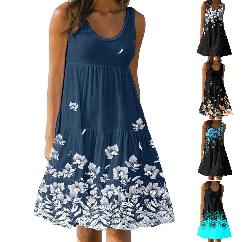 Women's Versatile Cool Summer Printed Pleated Dresses