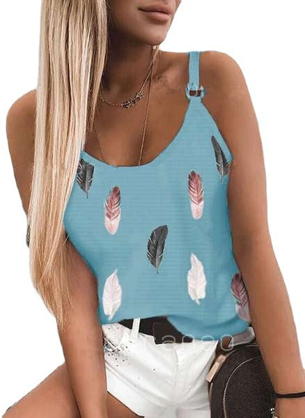 Women's Summer Round Neck Printed Camisole Blouses