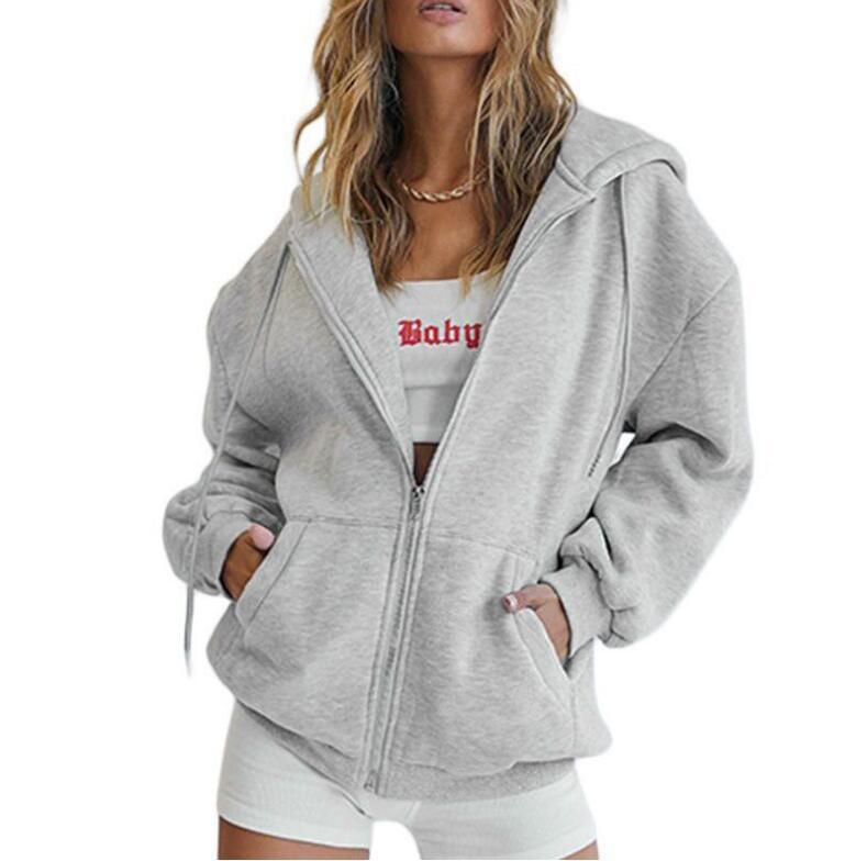 Women's Thickened Solid Color Zipper Pocket Sweatshirt Sweaters