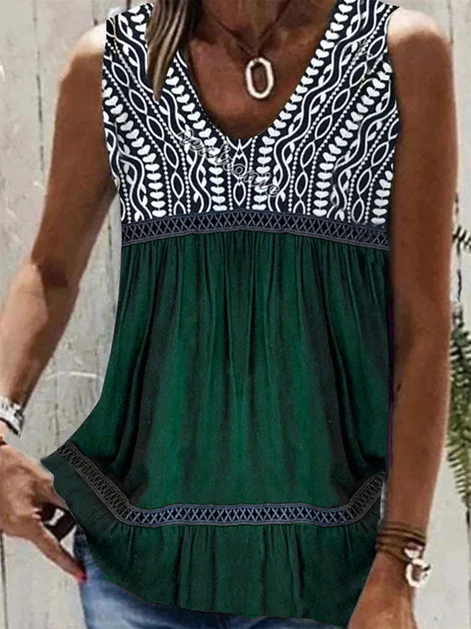 Women's Summer Flower Edge Stitching Ruffle Tank Blouses