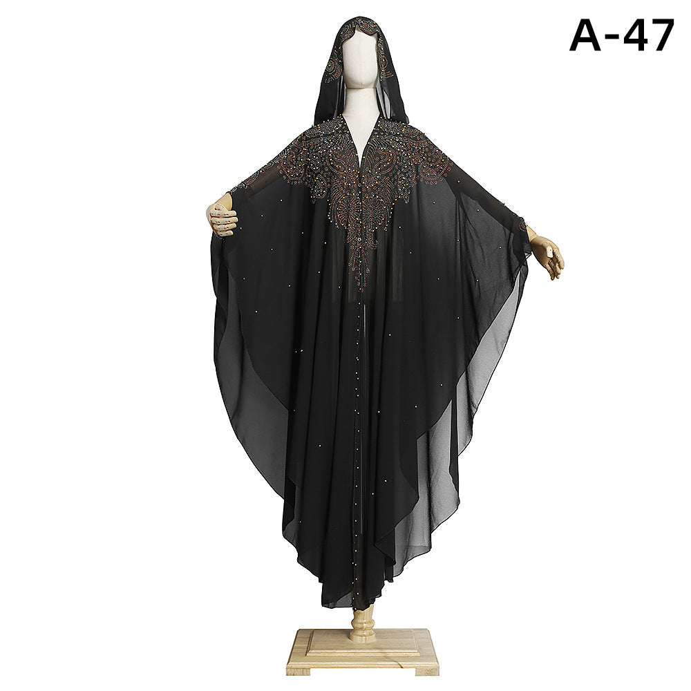 Women's Beaded Embroidery Lace Single Muslim Hooded Dresses
