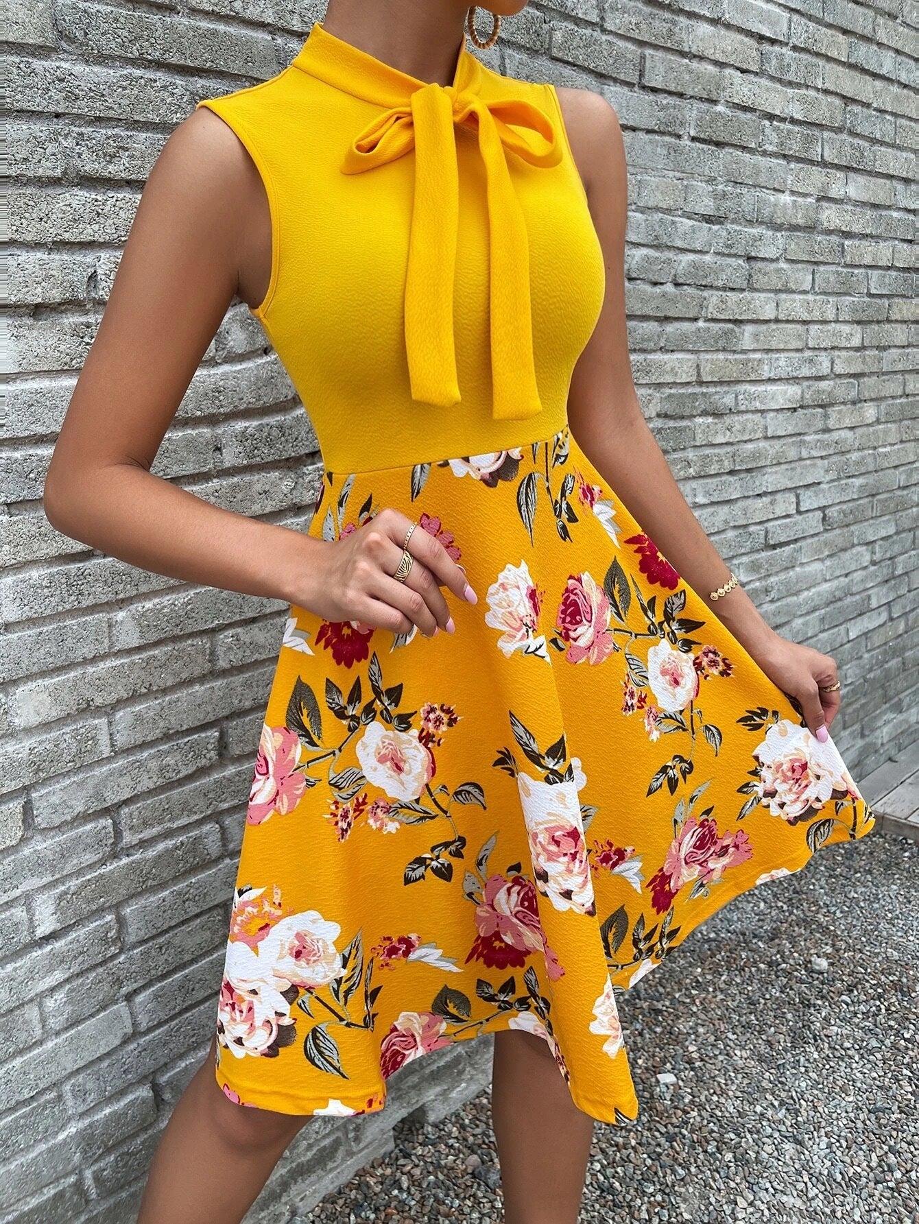 Women's Pretty Summer Printed Bow Tie Dresses