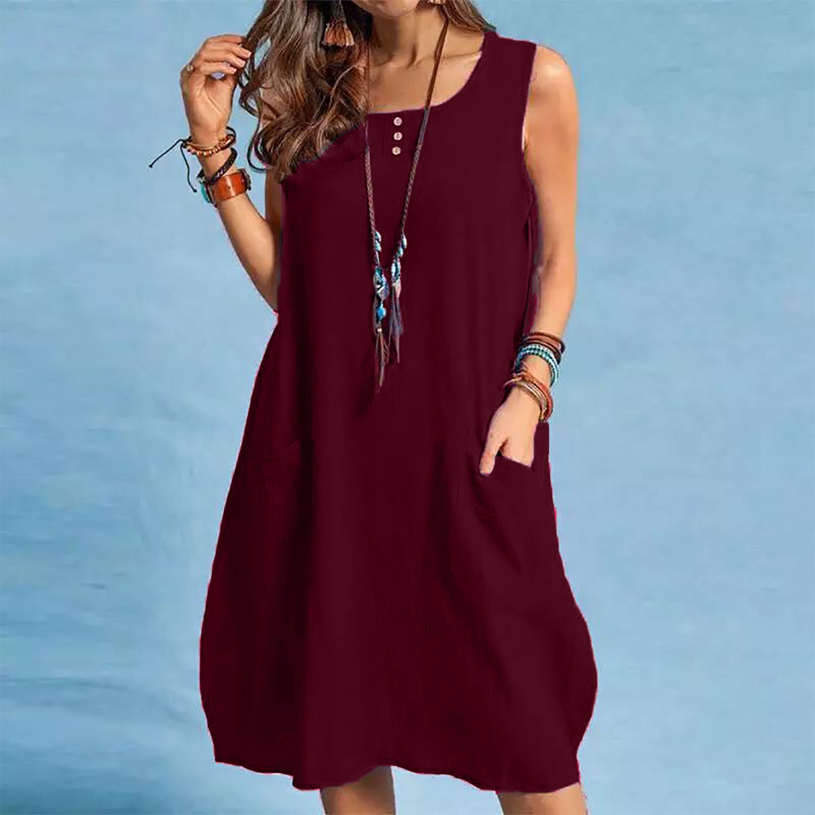 Women's Cool New Linen Loose Pockets Dresses