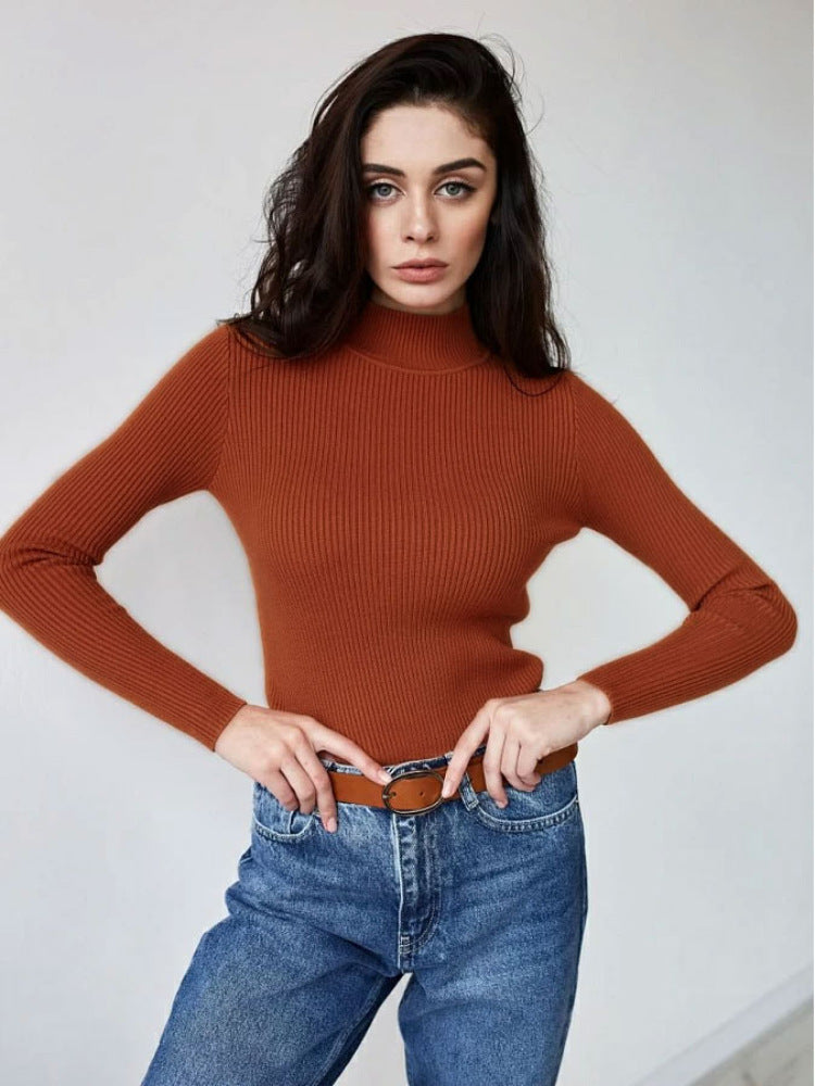 Women's Color Half Collar Slim Knit Bottoming Sweaters