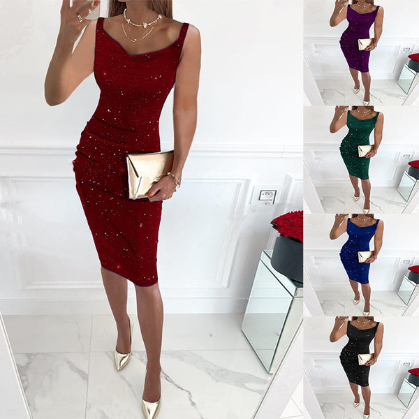 Women's Slouchy Rhinestone Sheath Sexy Gown Dresses